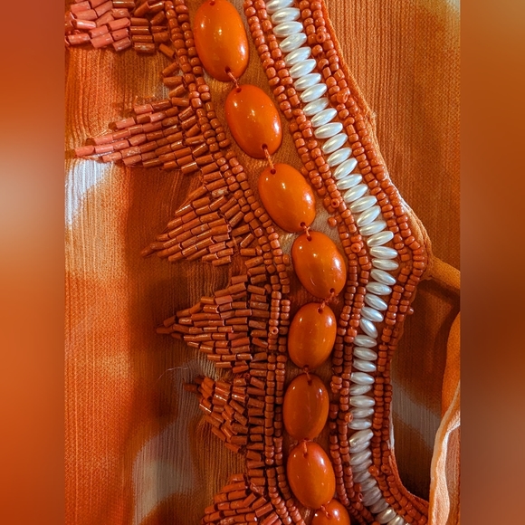 Spiggia Dolce kaftan/swim suit coverup  Orange/White w beautiful beading XL - Picture 2 of 9